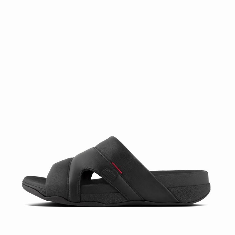 FitFlop Freeway Leder Schwarz - FitFlop Pantoletten Herren Sale [DLTP-47035]